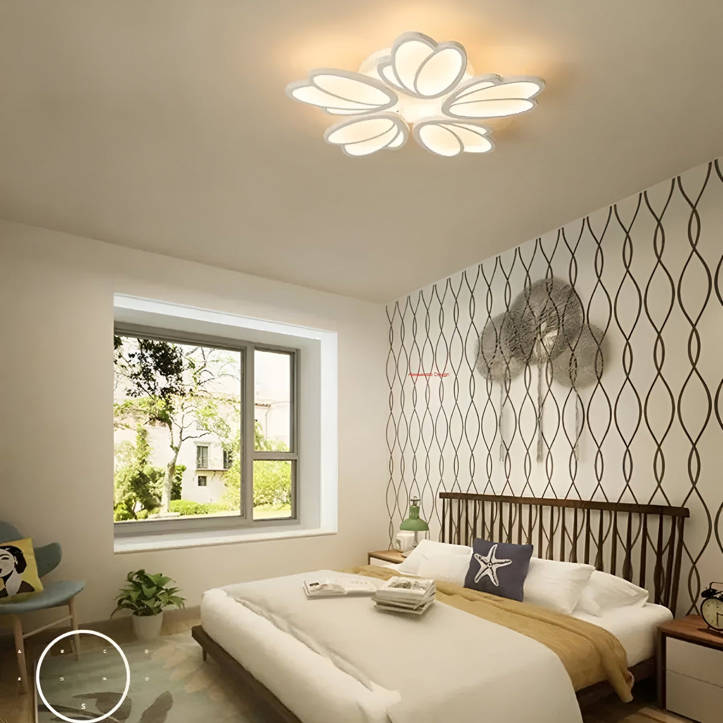 LED luster s diaľkovým ovládaním tulipánu, 73 W, 5 okvetných lístkov, studené/horúce/neutrálne svetlo, nestabilné, biele