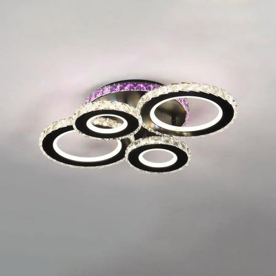 LED luster s diaľkovým ovládaním a krištáľom MEILI ZAFINA RGB 136W, 4 kruhy, Studené/Teplé/Neutrálne svetlo, Stmievateľné, Čierny