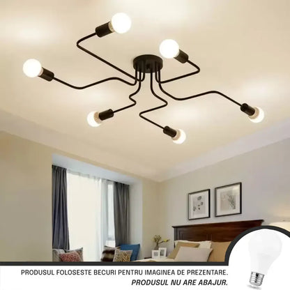 Modernistický luster Hexa 6, 6x E27, čierny, moderný dizajn