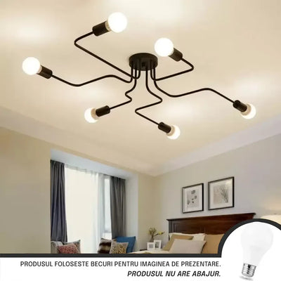 Modernistický luster Hexa 6, 6x E27, čierny, moderný dizajn