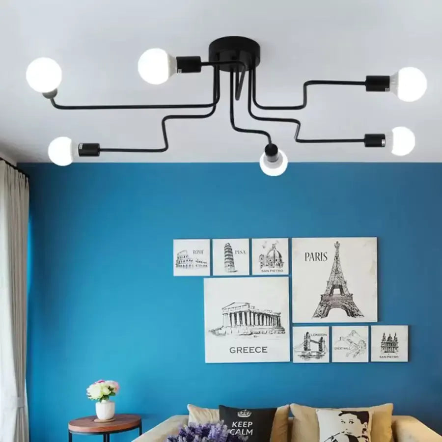 Modernistický luster Hexa 6, 6x E27, čierny, moderný dizajn