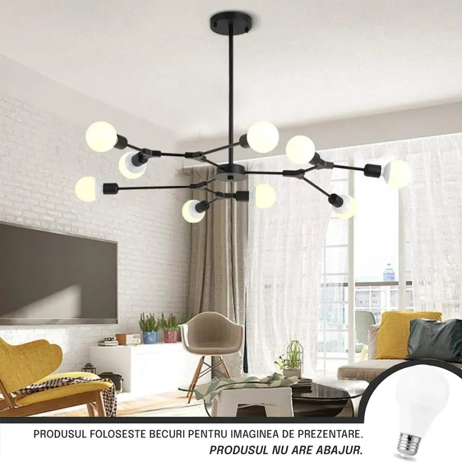 Architek nona luster, 9x E27, čierny, kov