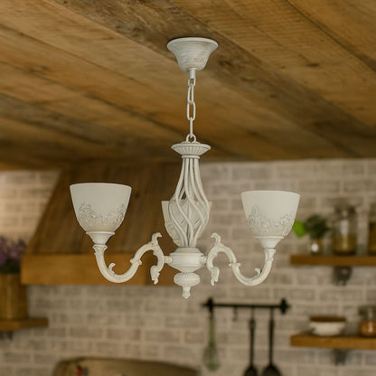 Rustikálny luster chaty, 3*E27, biely, kov a sklo