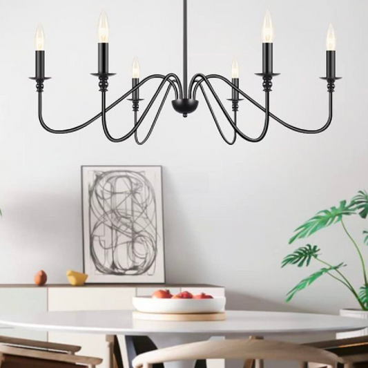 Candelabru Cristal Oliveto 6xE14, Diametru 63cm, Negru, Inaltime Reglabila