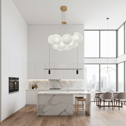MODERN LOFT Luster Bagliore, Globe, 9xE27, Nastaviteľná výška, Zlatá