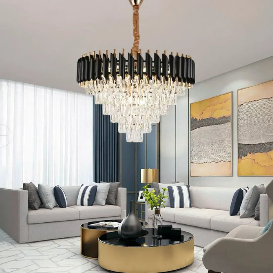 Crystal Luster Versailles Magno 8xe27, 60 cm priemer, lesklé a čierne zlato, nastaviteľná výška