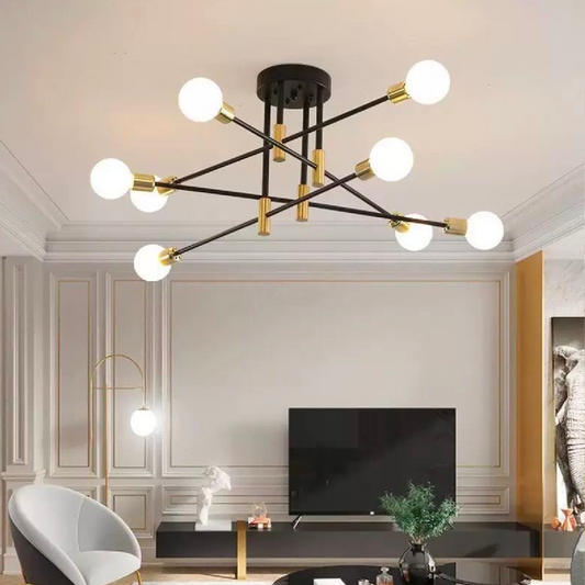 Lustra Modernist Zita 8x E27, Negru și Auriu, Design Modern