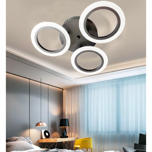 Lustra LED JAMALA, 28W, 3 Cercuri, lumina Neutra, Negru