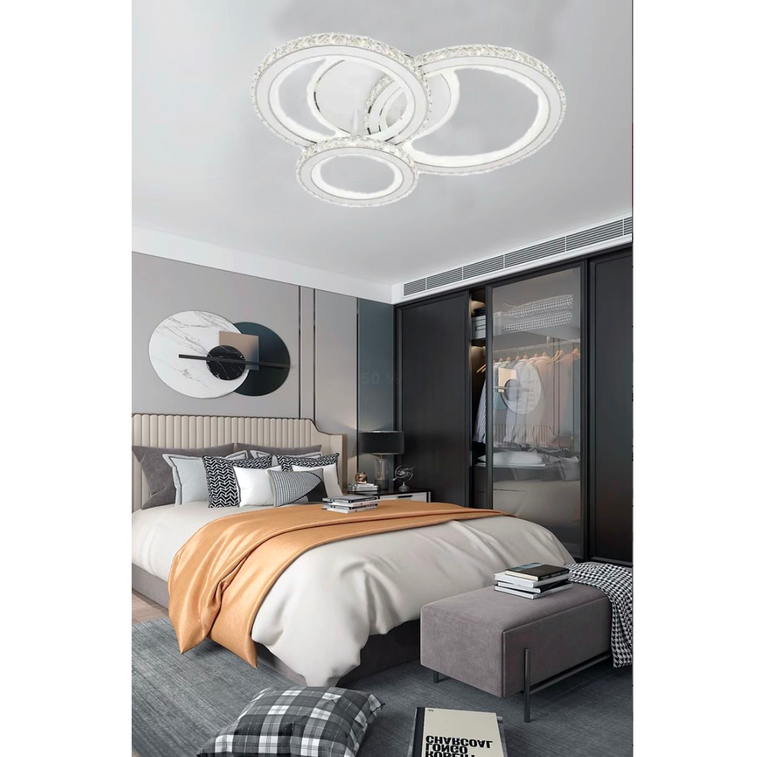 Lust Led Nova Rovon s kryštálmi, 3 svetelnými zdrojmi, RGB, s diaľkovým ovládaním, 103 W, bielym a nerezovým