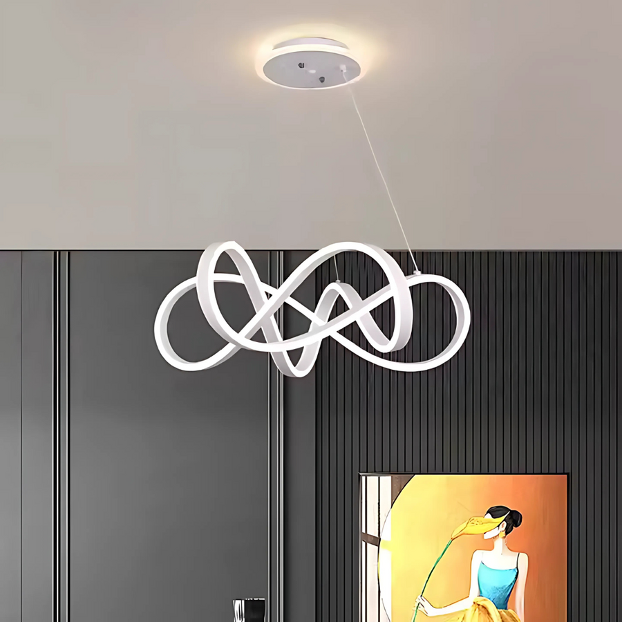 LED túžba zavesená s nekonečným halo, 138 W diaľkovým ovládaním, nastaviteľnou výškou, studenou/horúcou/neutrálnou svetlom, Daisy, biely