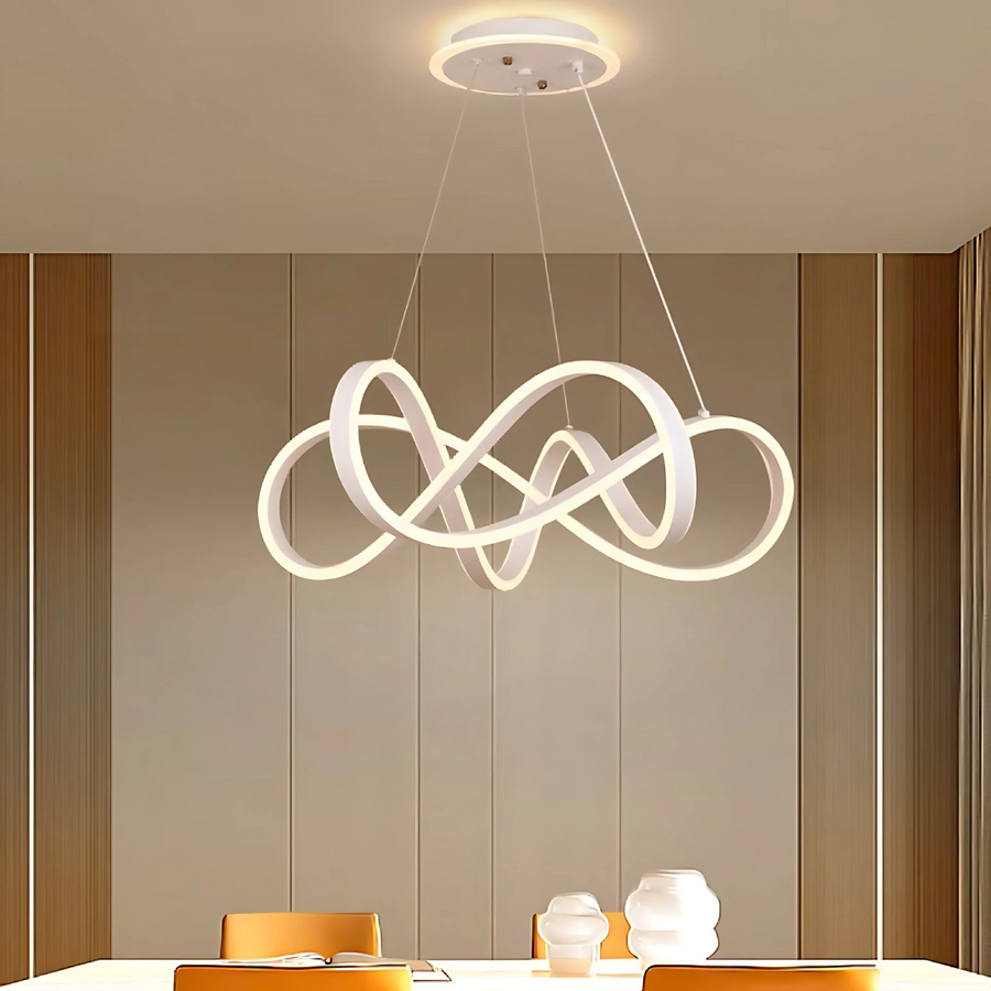 LED túžba zavesená s nekonečným halo, 138 W diaľkovým ovládaním, nastaviteľnou výškou, studenou/horúcou/neutrálnou svetlom, Daisy, biely