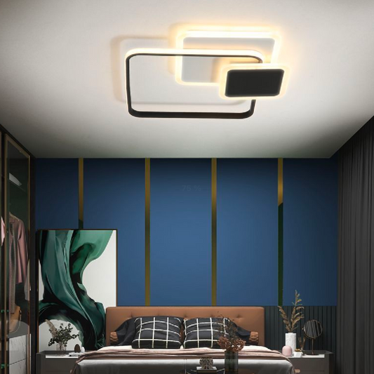 Lustra LED cu telecomanda ANEMONA, 75W, 3 Patrate, lumina Rece/Calda/Neutra, Dimabila, Negru