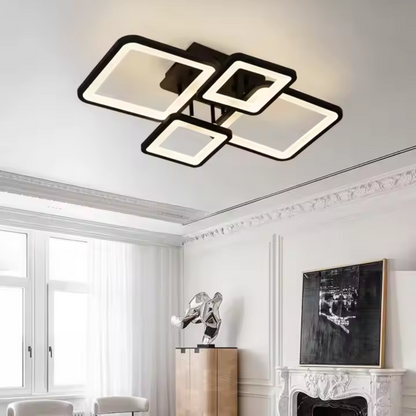 LED luster s diaľkovým ovládaním, ella, 4 štvorce, 88 W, studené/horúce/neutrálne svetlo, nestabilné, čierne