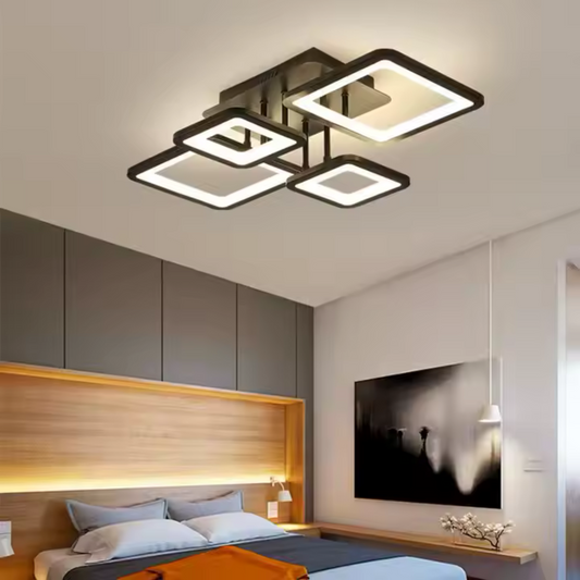 LED luster s diaľkovým ovládaním, ella, 4 štvorce, 88 W, studené/horúce/neutrálne svetlo, nestabilné, čierne
