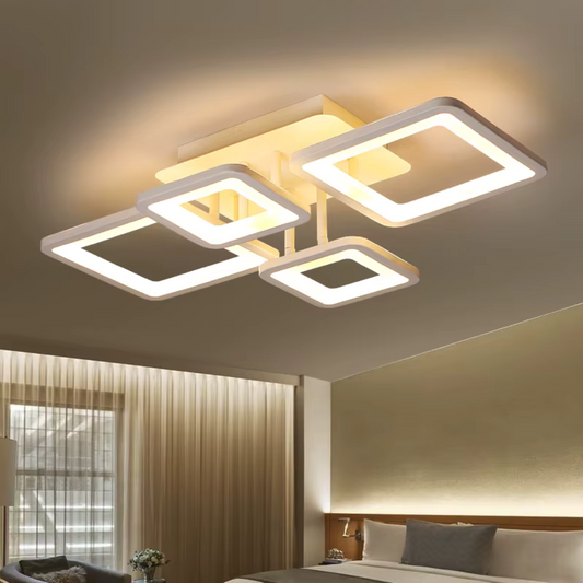 LED luster s diaľkovým ovládaním, ella, 4 štvorce, 88 W, studené/horúce/neutrálne svetlo, nestabilné, biele