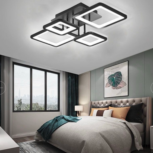 LED luster s diaľkovým ovládaním, ella, 4 štvorce, 88 W, studené/horúce/neutrálne svetlo, nestabilné, čierne