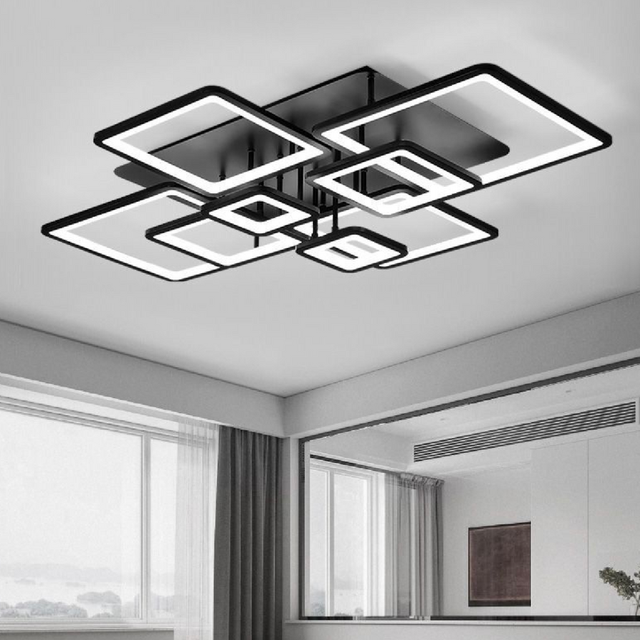 LED túžba s diaľkovým ovládaním, Ella, 8 štvorcov, 210 W, studené/horúce/neutrálne svetlo, nestabilné, čierne