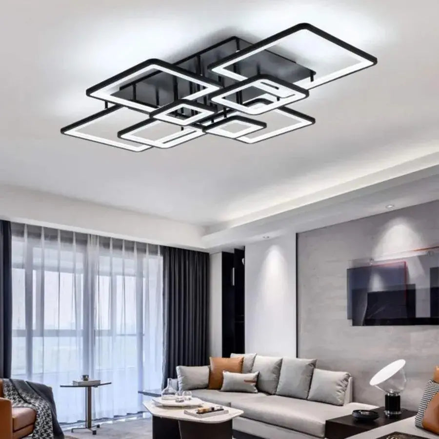 LED túžba s diaľkovým ovládaním, Ella, 8 štvorcov, 210 W, studené/horúce/neutrálne svetlo, nestabilné, čierne