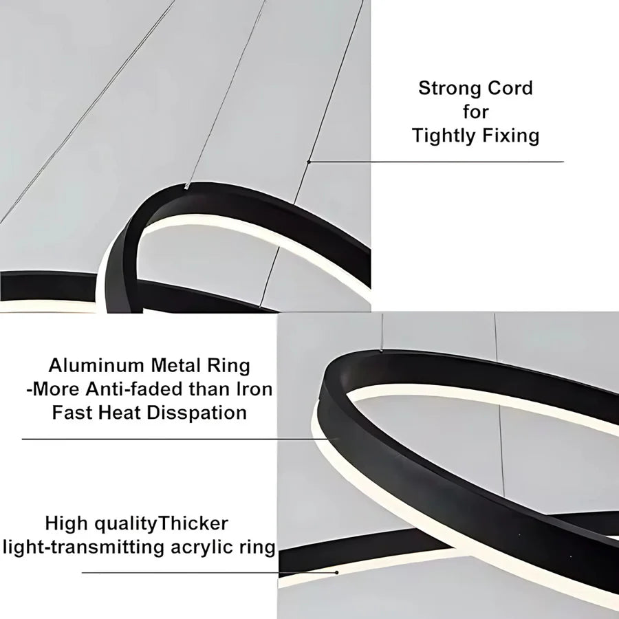 Závesný LED luster s diaľkovým ovládaním CASIANA 41W, 2 kruhy, studené/teplé/neutrálne svetlo, stmievateľné, čierny, výškovo nastaviteľný