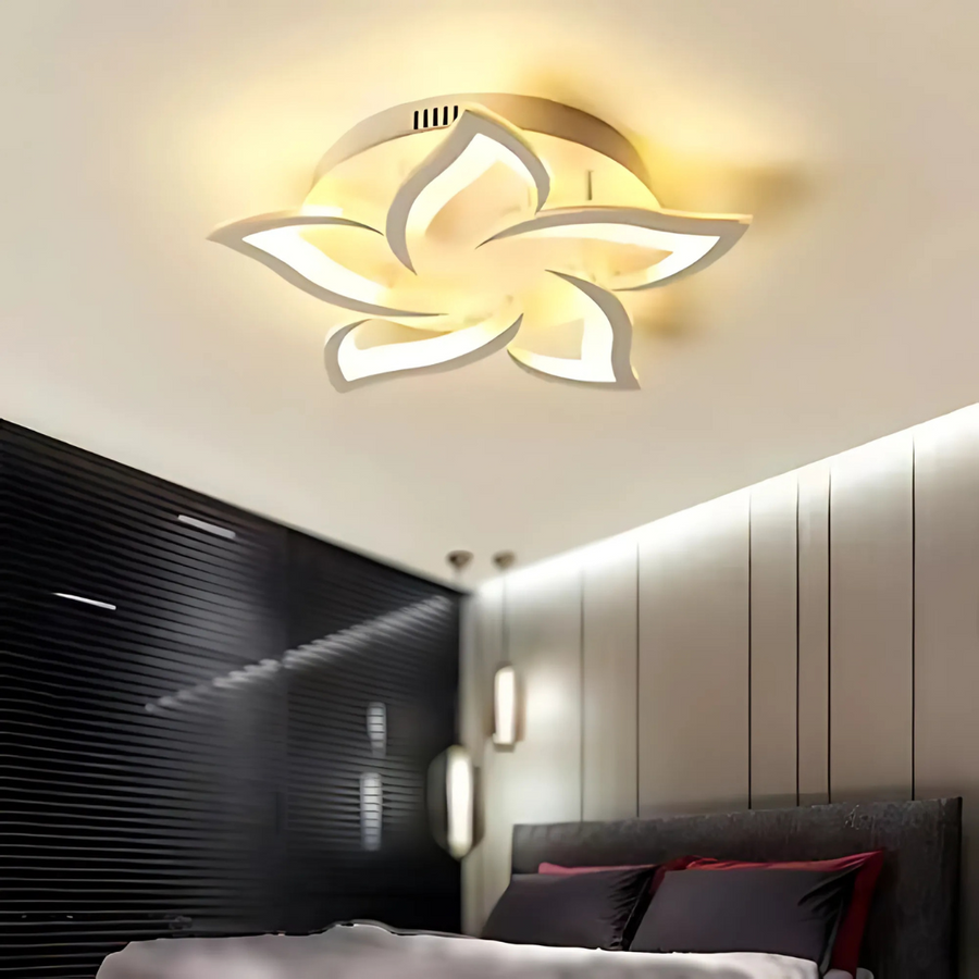 LED luster s diaľkovým ovládaním LOTUS, 65 W, 5 okvetných lístkov, studené/horúce/neutrálne svetlo, nestabilné, biele