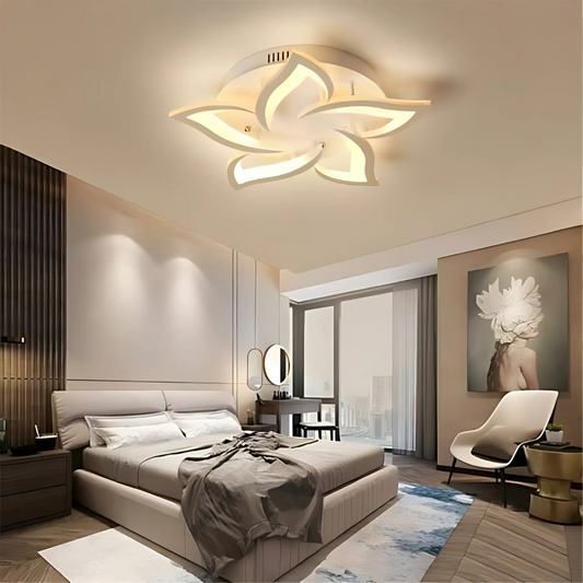 LED luster s diaľkovým ovládaním LOTUS, 65 W, 5 okvetných lístkov, studené/horúce/neutrálne svetlo, nestabilné, biele