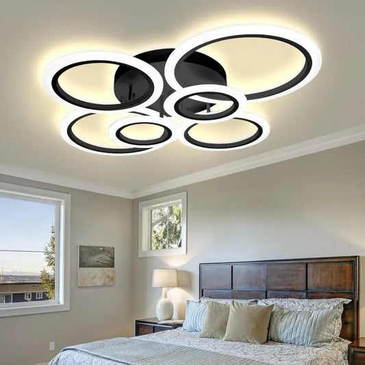 LED luster s diaľkovým ovládaním, Betty, 6 kruhov, 82 W, studené/horúce/neutrálne svetlo, nestabilné, čierne