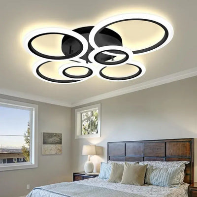 LED luster s diaľkovým ovládaním, Betty, 6 kruhov, 82 W, studené/horúce/neutrálne svetlo, nestabilné, čierne