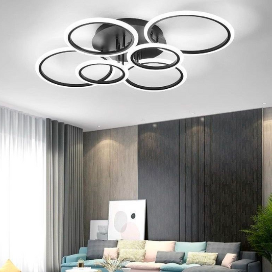 LED luster s diaľkovým ovládaním, Betty, 6 kruhov, 82 W, studené/horúce/neutrálne svetlo, nestabilné, čierne