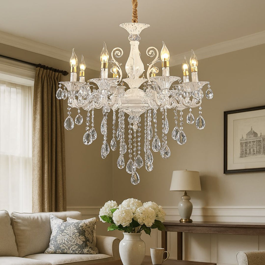Sanssoci 8xe14 Crystal and Metal Luster - Royal Elegance, nastaviteľná výška, strieborná biela