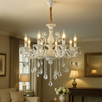 Sanssoci 8xe14 Crystal and Metal Luster - Royal Elegance, nastaviteľná výška, strieborná biela