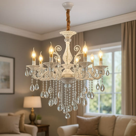 Sanssoci 8xe14 Crystal and Metal Luster - Royal Elegance, nastaviteľná výška, strieborná biela