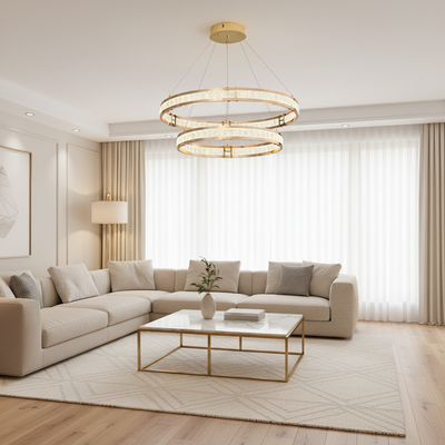 Krištáľový luster, LINDERHOF Magno, 61W, Priemer 60cm, Studené/Teplé/Neutrálne svetlo, Zlatý, Nastaviteľná výška