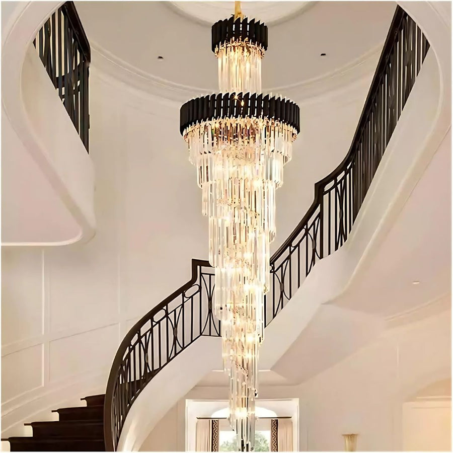 Candelabru Cristal VERSAILLES Culmino E14, Diametru 60cm, Auriu Lucios si Negru, Inaltime Reglabila