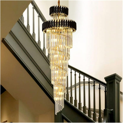 Candelabru Cristal VERSAILLES Culmino E14, Diametru 60cm, Auriu Lucios si Negru, Inaltime Reglabila