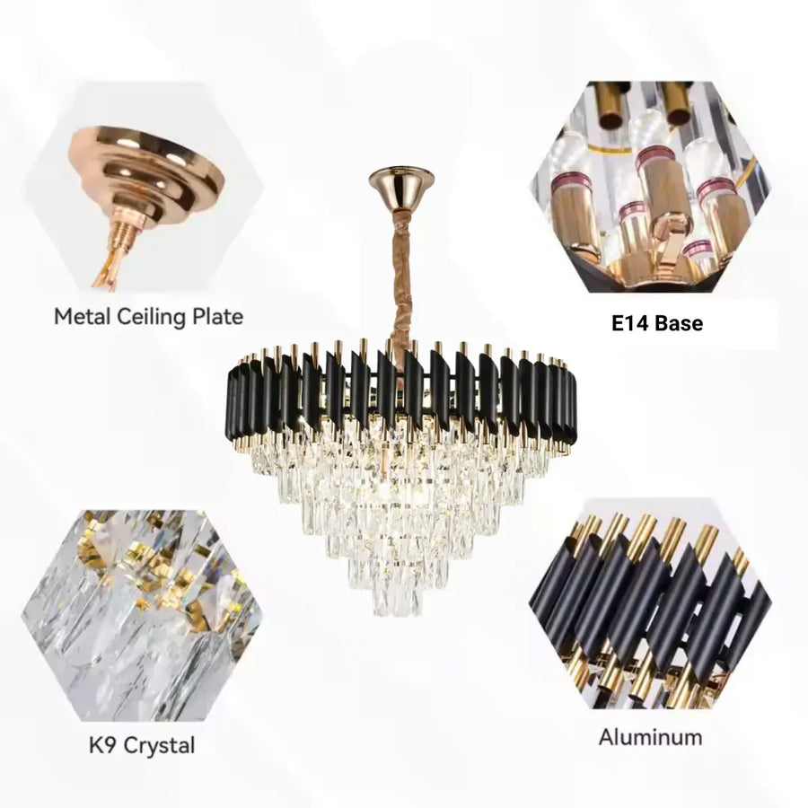 Crystal Luster Versailles Magno 8xe27, 60 cm priemer, lesklé a čierne zlato, nastaviteľná výška