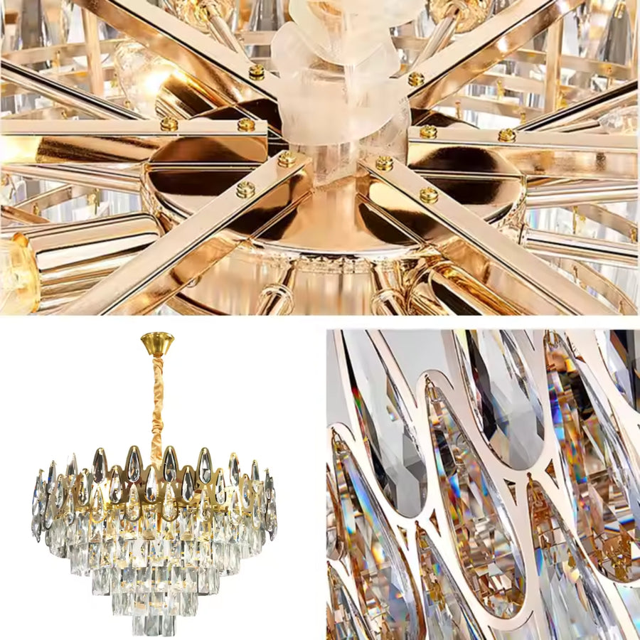 Crystal Luster Alhambra Eleganza 8x E14, priemer 49 cm, lesklé zlato, nastaviteľná výška