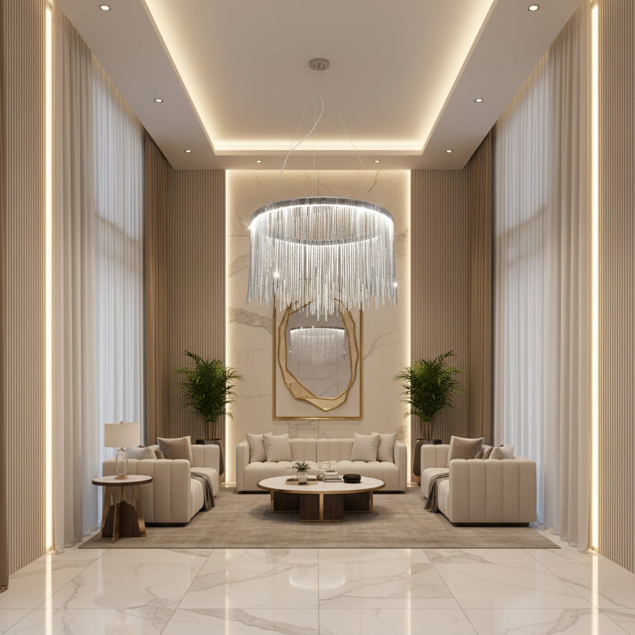Závesný LED luster s diaľkovým ovládaním ILLUMINA MAGNUS, 38W, studené/teplé/neutrálne svetlo, stmievateľné, lesklý chróm