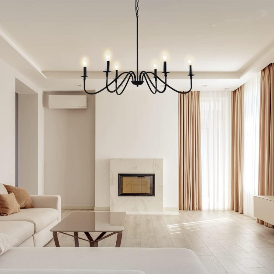 Candelabru Cristal Oliveto 6xE14, Diametru 63cm, Negru, Inaltime Reglabila