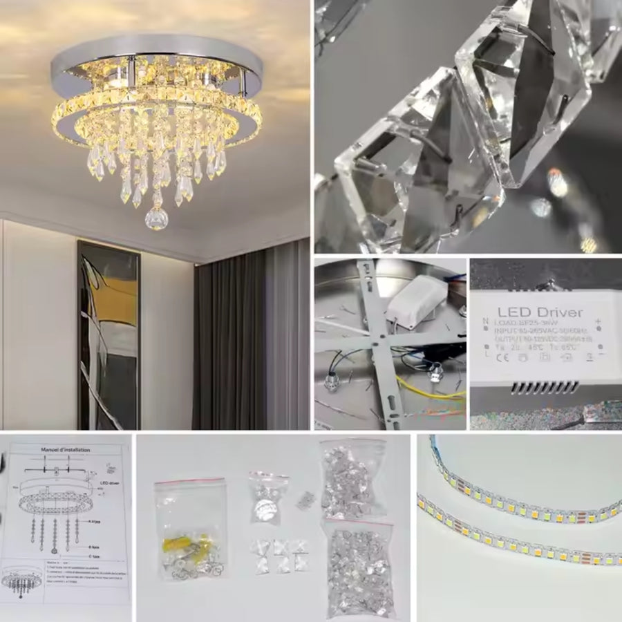 Round Alberian Led Led, 20 W, studené/horúce/neutrálne svetlo, kryštál, lesklý chróm