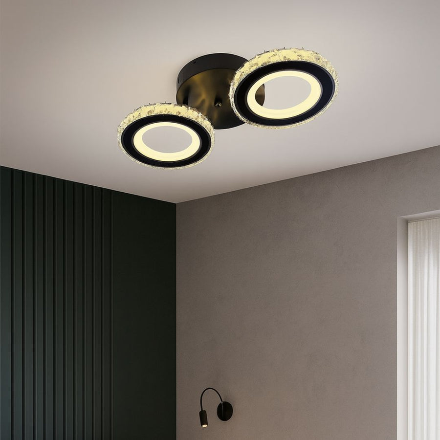 Lust Led Nova Rovon s kryštálmi, diaľkovým ovládaním, 2 svetelnými zdrojmi, 29W, čiernou a nerezou