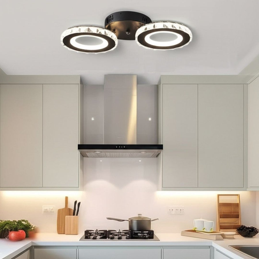 Lust Led Nova Rovon s kryštálmi, diaľkovým ovládaním, 2 svetelnými zdrojmi, 29W, čiernou a nerezou