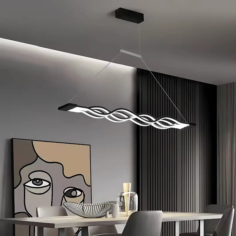 LED luster zavesený s vlnovým diaľkovým ovládaním, 100 W, nastaviteľná výška, studené/horúce/neutrálne svetlo, nestabilné, čierne