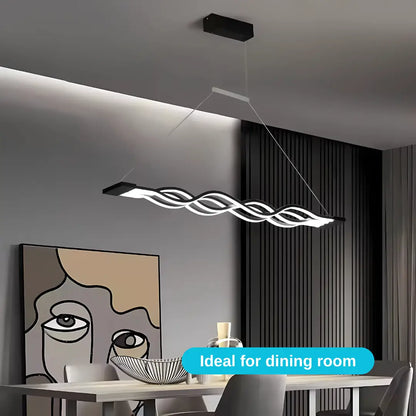 LED luster zavesený s vlnovým diaľkovým ovládaním, 100 W, nastaviteľná výška, studené/horúce/neutrálne svetlo, nestabilné, čierne