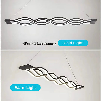 LED luster zavesený s vlnovým diaľkovým ovládaním, 100 W, nastaviteľná výška, studené/horúce/neutrálne svetlo, nestabilné, čierne