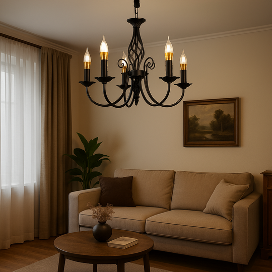 Perlový luster, 5xE14, 49x37cm, čierny, Nastaviteľná výška Krištáľový luster Predvolený názov Alessandro Design