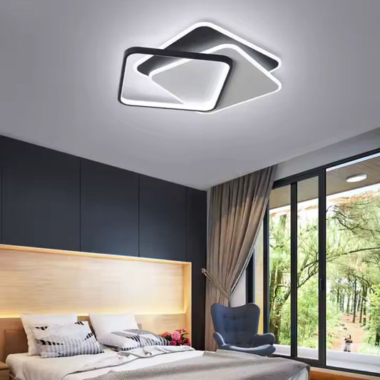 LED luster s šikmým diaľkovým ovládaním, 120 W, 3 štvorce, studené/horúce/neutrálne svetlo, nestabilné, čierne