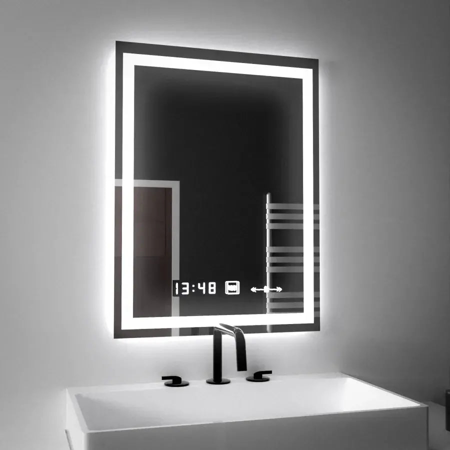 Obdĺžnikové LED zrkadlo 45x60cm Verite Motionglow MARCLELL SMONABLE CLOCKY SYSTÉM A SMOLNÝ TERMOMERMER