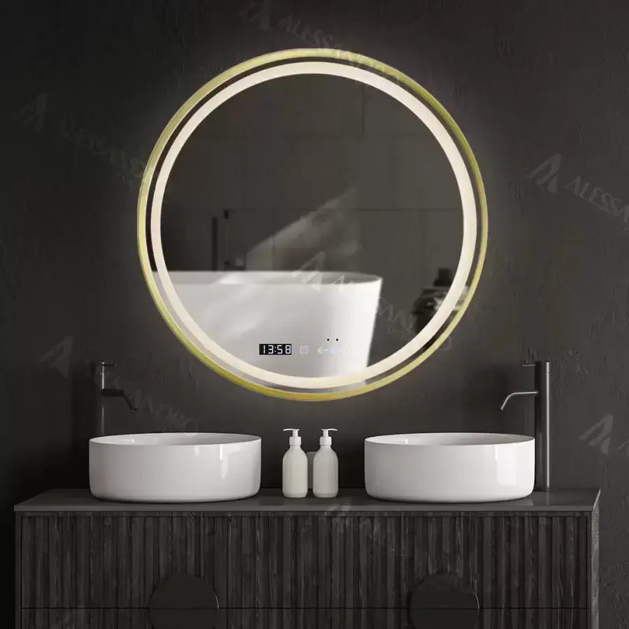 60 cm Celest Royale Gold Motionglow Marcellow Mirror Mercello Clock Defrost & Smoteble Therometer