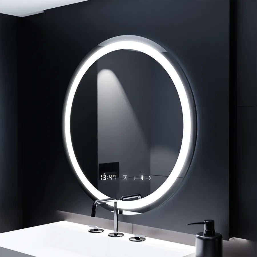 Okrúhle LED zrkadlo 70 cm Celeste Motionglow Marcello Smoteble Clock Defosting System