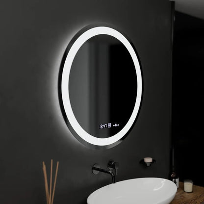 60 cm okrúhle LED zrkadlo Celeste Motionglow Marcello Smoteble Clock Defrition System
